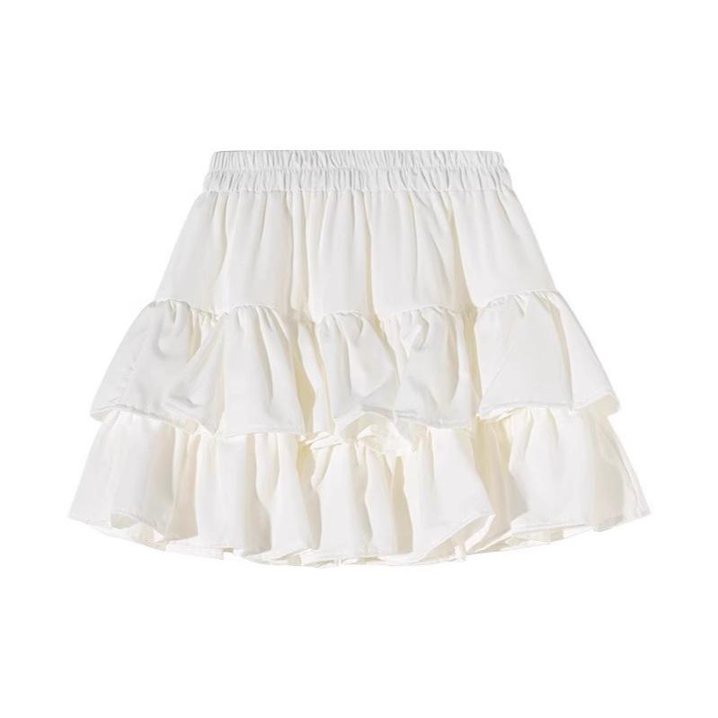 Spring 2025 Women's Black High Waist A-Line Puffy Half Umbrella Skirt
