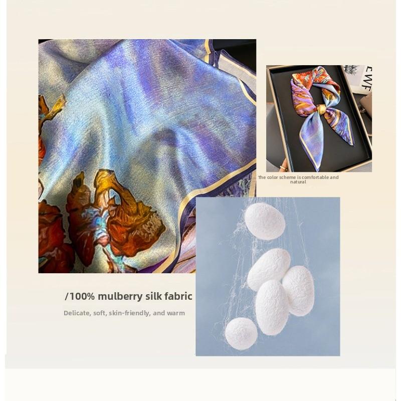 Silk summer versatile colorful printed scarf shawl fashionable neck scarf square scarf 100% mulberry silk scarf
