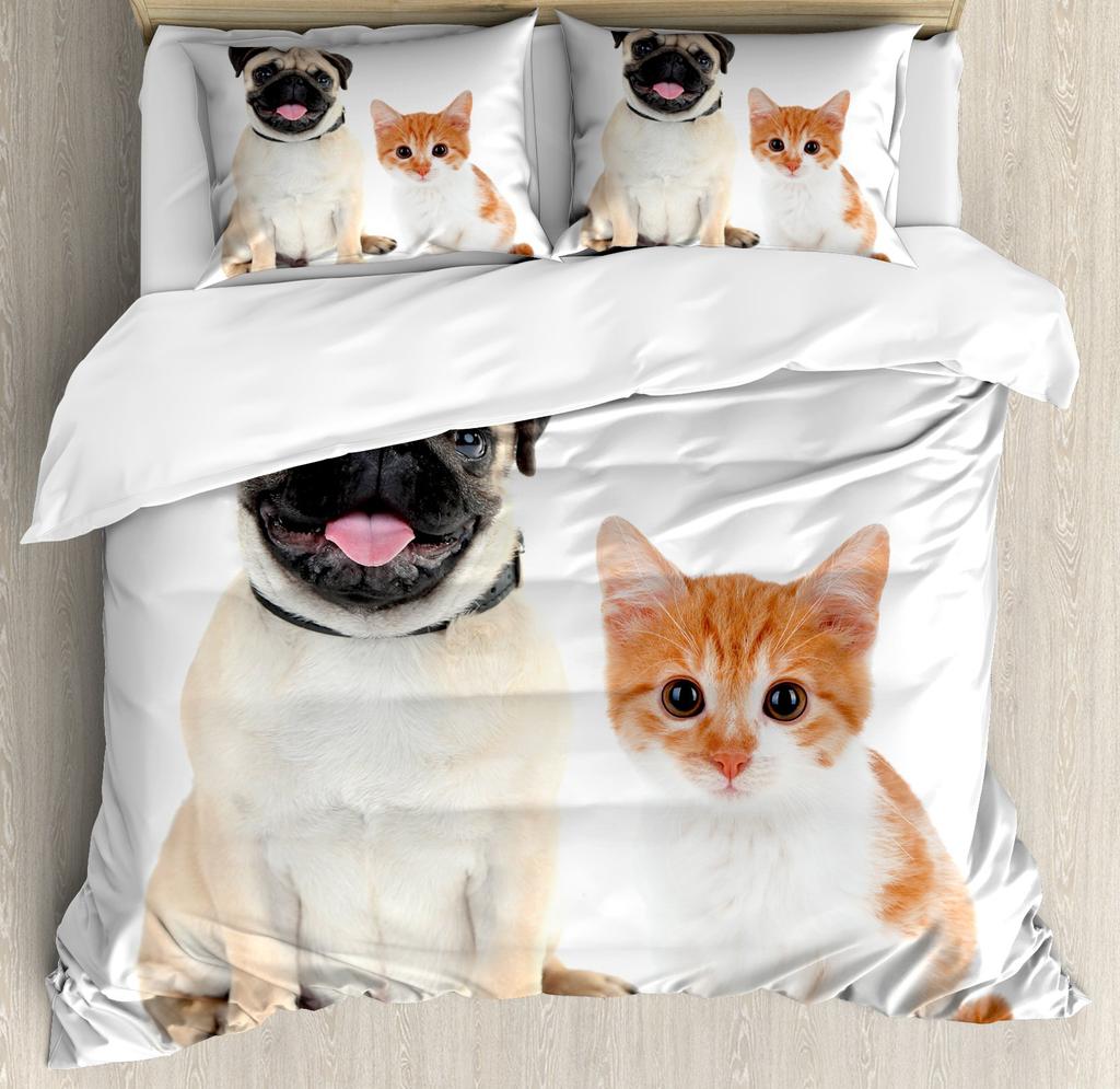 Carton Pug Soft Duvet Cover Set Children Kids Lovely Dog Print Beding Set Young Boys Tens Young Girls Desert Donut Rom Decor Warm Comforter Cover