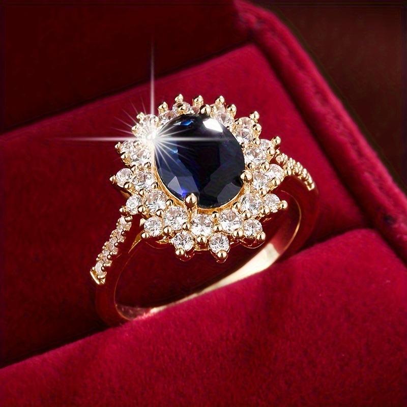 Inlaid zircon simple ring fashion blue diamond ring niche premium wedding ring no. 6