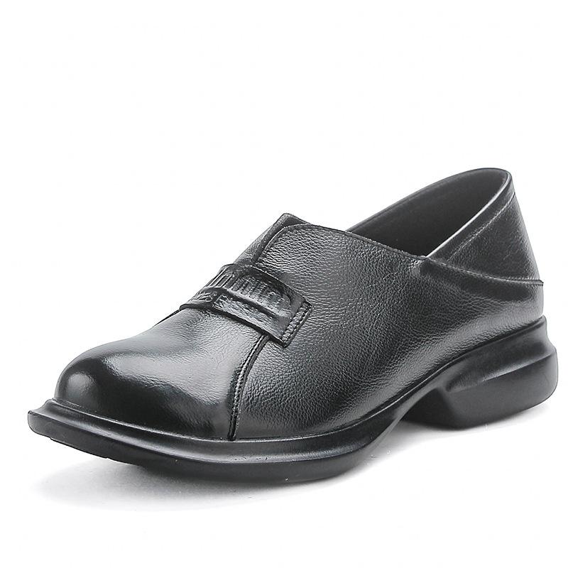 Round Head Wide Feet Women's Shoes Retro British Style Leather Shoes Thick Heel Single Shoes Genuine Leather Middle-aged Women's Shoes