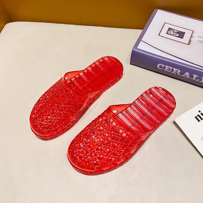 Women's Jelly Shoes Crystal Jellies Sandals Glitter Clear Flats Slip On Summer Beach Slippers Closed Toe Soft Slides Casual Dress Shoes for Women