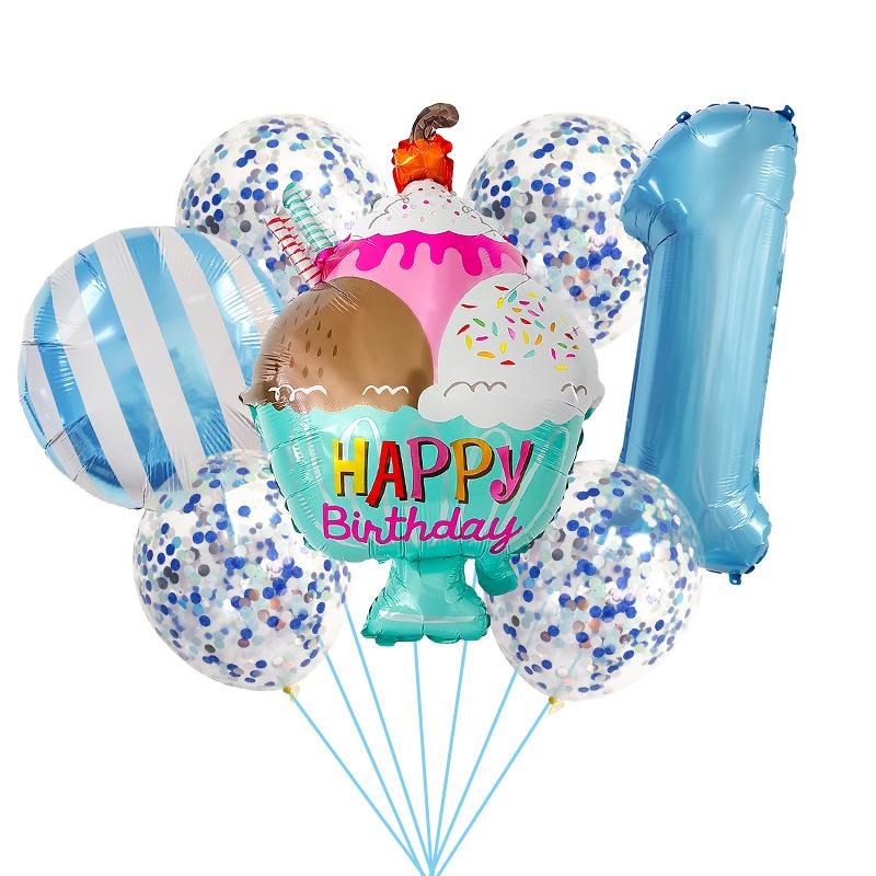 Birthday Ice Cream Candy Balloon Set Birthday Party Aluminum Film Balloon Arrangement Children'S First Year Photo