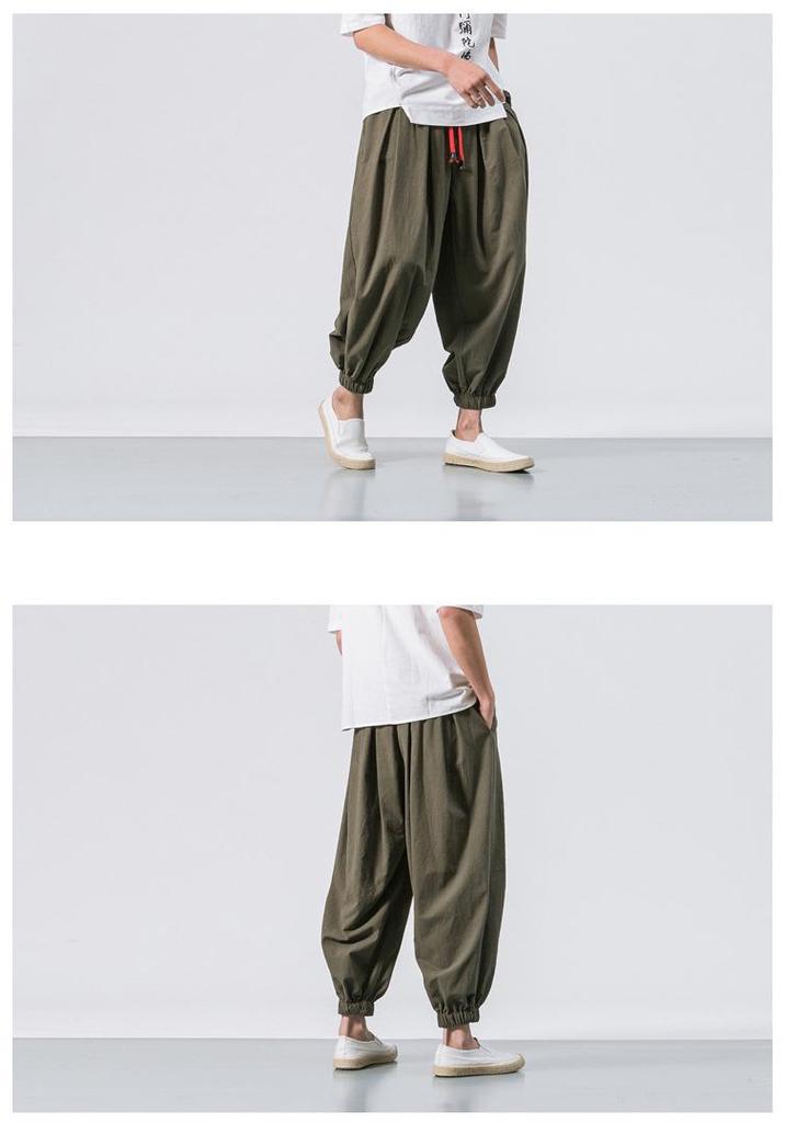 2024 Men's Linen Casual Pants: Chinese & Japanese Style, Loose Wide Leg, Tapered Plus Size Harem Carrot Pants