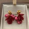French Romantic Burgundy Petal Fringed Soft Earrings Earrings Unique Light Luxury Niche Design Autumn and Winter Earrings