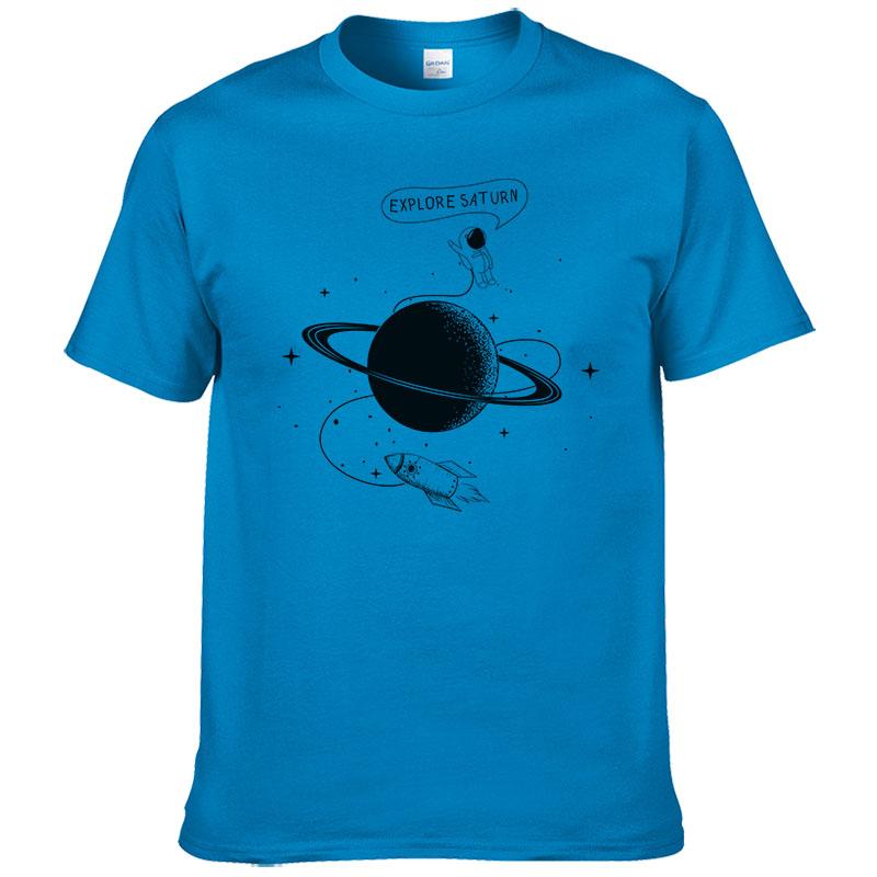 Astronaut Erkunde Saturn T-Shirt Herren Sommer Kurzarm Mode T-Shirt Baumwolle Coole T-Shirts Tops Markenkleidung #226
