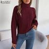 ZANZEA Women Autumn Winter Sweaters High Neck Long Sleeve Knitted Pullover Jumpers
