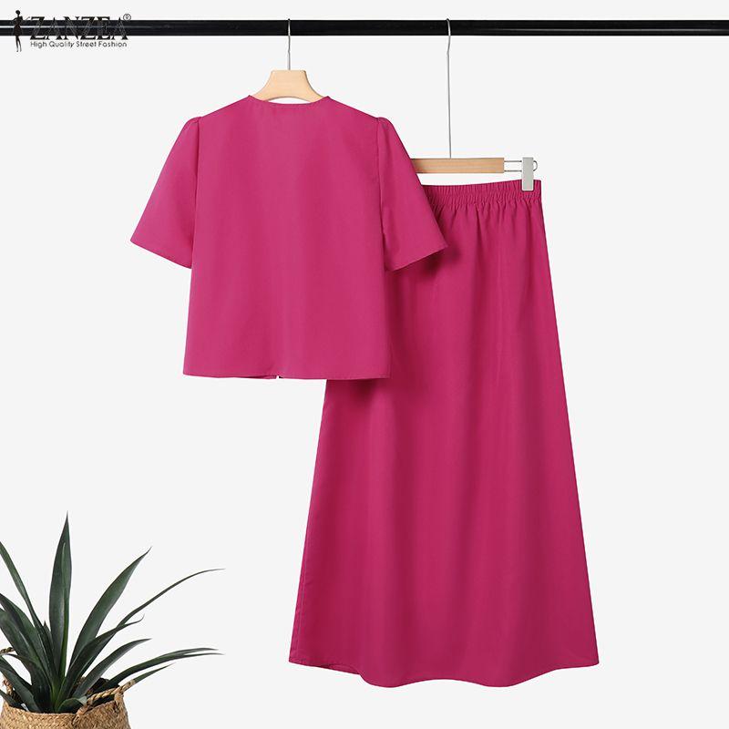 ZANZEA Women Short Sleeve Blouse and Long Skirts Summer Two Piece Suit Sets