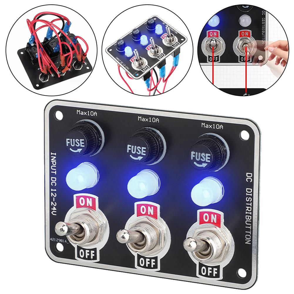 3 Gang Car Rocker Switch Panel With LED Circuit Breaker Fuse Holder Box Car Boat Camping RV Yachts Trucks Accessories 12V/24V