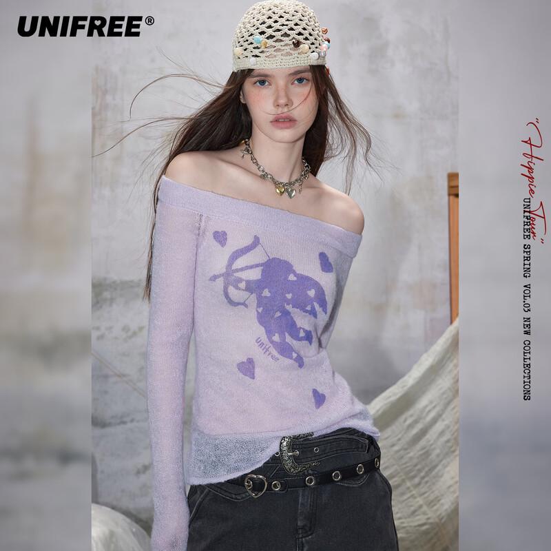 

UNIFREE Romantic Print Off-Shoulder Knit Top S