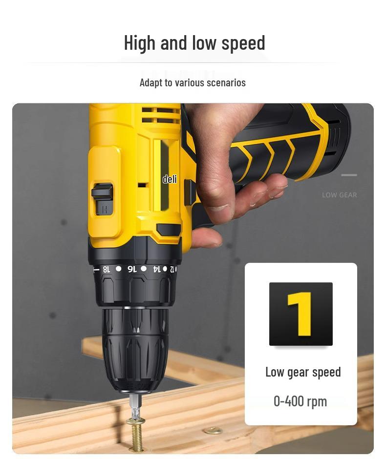 Deli Rechargeable Electric Drill & Screwdriver with Lithium Battery - Impact Power Tool for Household Use