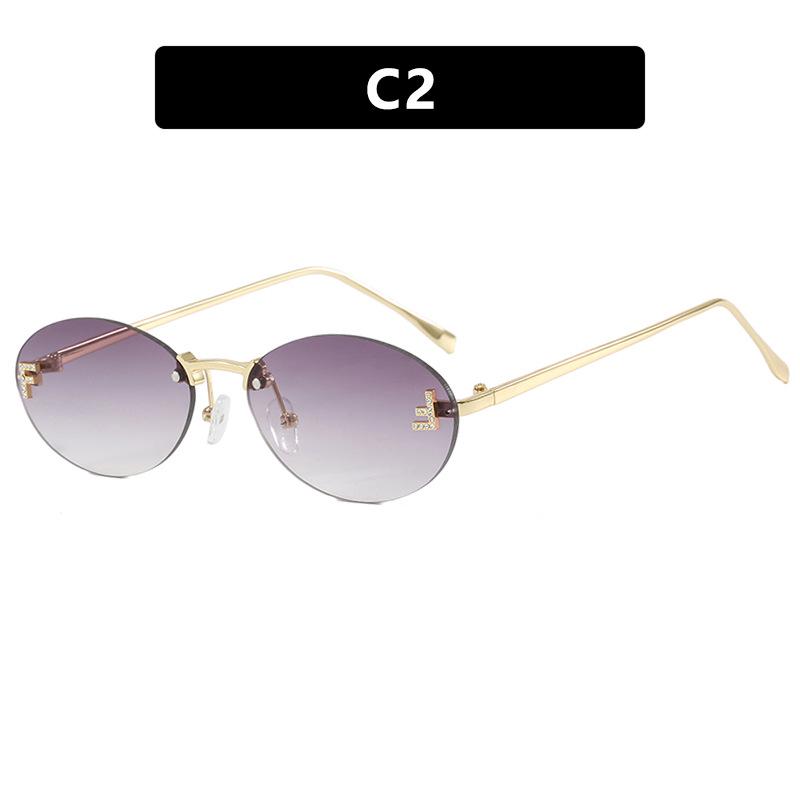 2024 Frameless Oval Retro Sunglasses - Fashionable Metal Frame