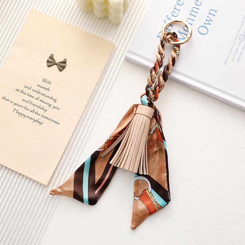 Zijden Sjaal Leer Kwastje Sleutelhanger: Veelzijdig Dames Tas Ornament Accessoire