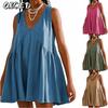 Fashion Summer Spring Solid Color Print Sleeveless V-Neck Casual Dresses