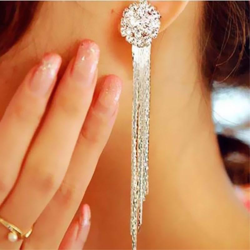 Korean Fashion Personality Temperament Crystal Tassel Earrings Bridal Ear Zircon For Women Long Oorbellen