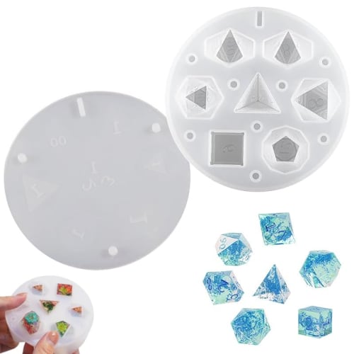DND Dice Resin Mold, 7 Polyhedral Cavities, Silicone Mold for DIY Dice Making