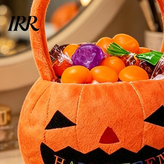 Cute Pumpkin Handbag Halloween Treat Bag, Portable Candy Tote for Kids, Large Capacity Comfortable Handle Trick or with Soft Handle, Party Favor Gift
