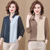 Women's Spring/Fall Long-Sleeve Chiffon Top for Middle-Aged and Elderly