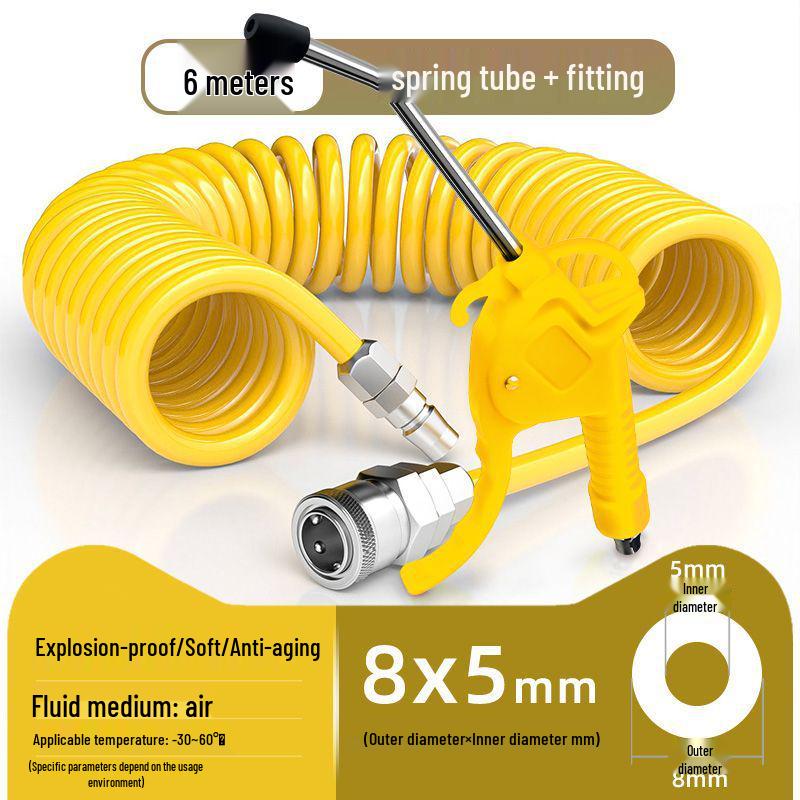 Retractable 8mm PU Spiral Air Hose with Quick Pneumatic Connector