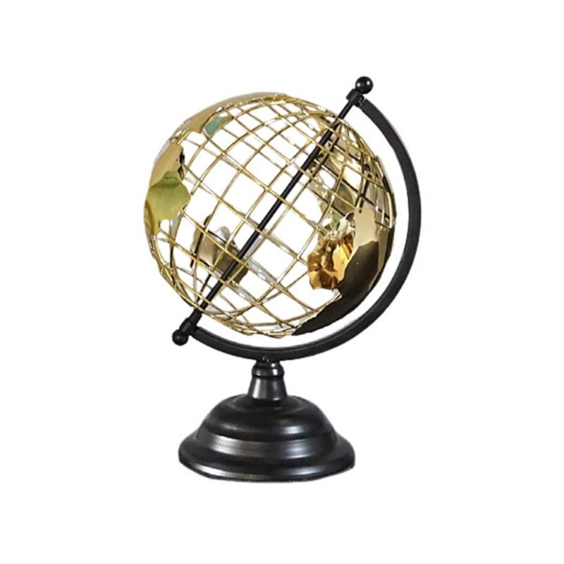 Artistic Modern World Globe Sculpture with Exposeds Wire Structure and Golden Base