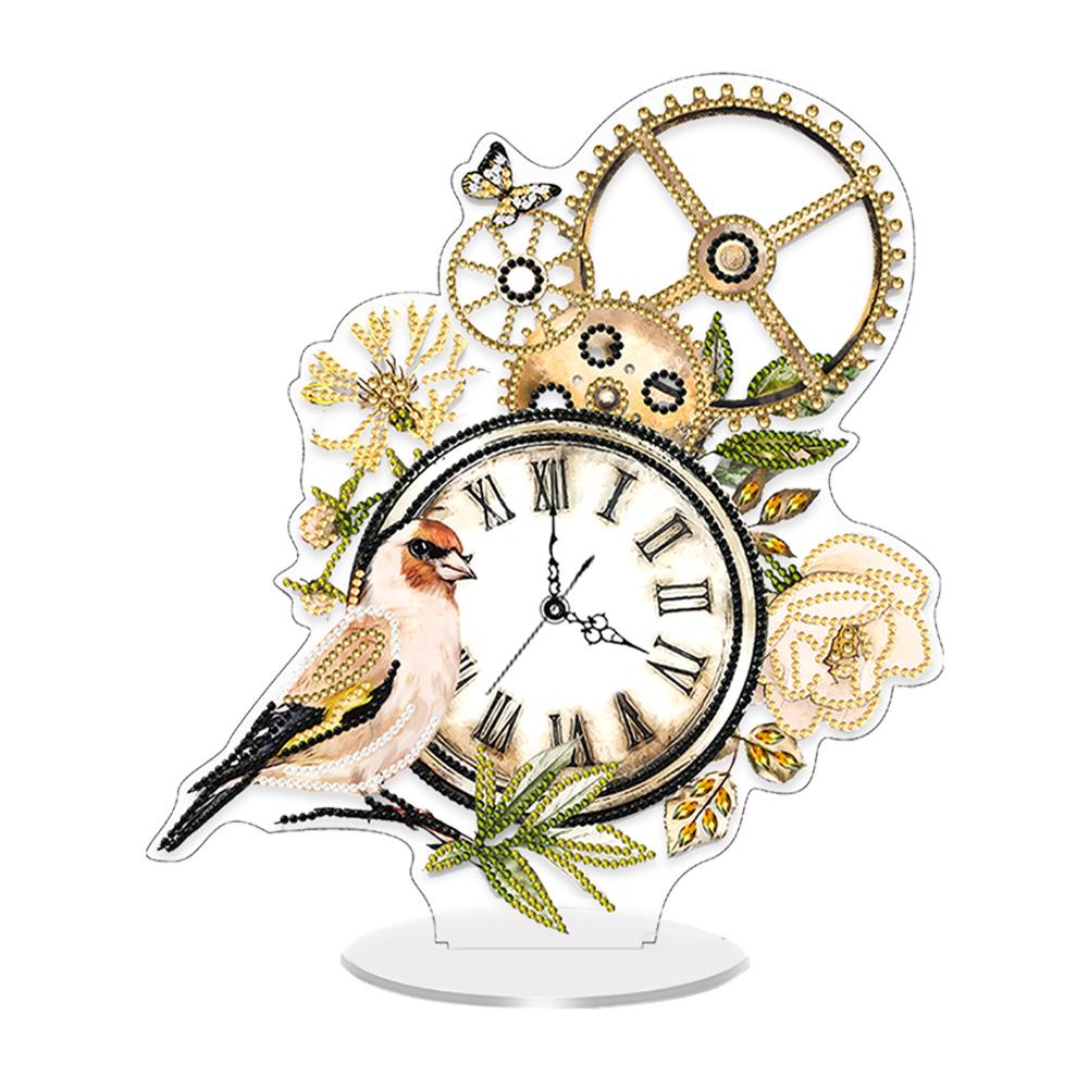 Acrylic Special Shape Flower Bird DIY Crystal Diamond Clock Diamond Painting Clock Handicraft Diamond Painting Clock for Desktop
