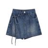 Spicy Girl High-Waisted Lace-Up A-Line Denim Shorts Skirt - Trendy & Versatile for Women