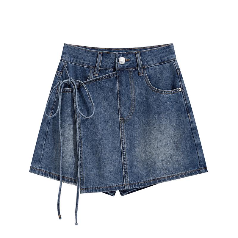Spicy Girl High-Waisted Lace-Up A-Line Denim Shorts Skirt - Trendy & Versatile for Women