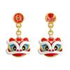 Chinese National Style Handmade Lion Earrings - High-End Cartoon Design, Cute New Year Theme