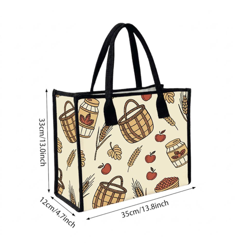 Autumn Harvest Print Canvas Daily Tote Bag Casual Grocery Shopping Handbag