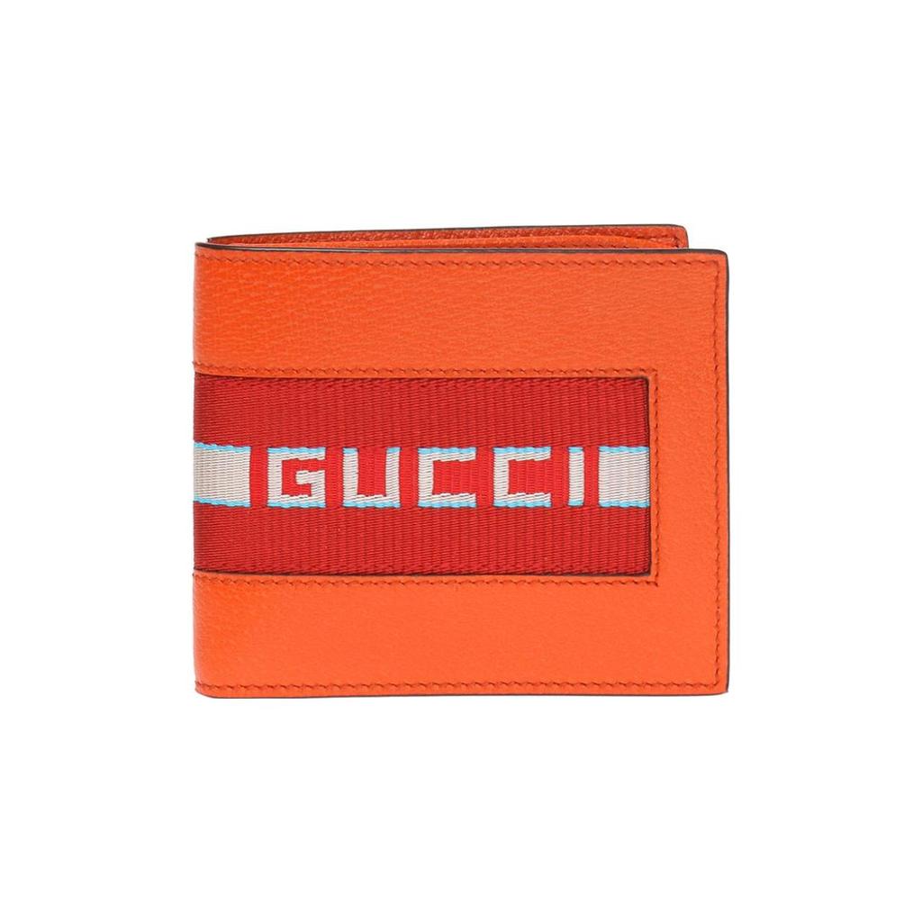 Gucci Vintage Striped Short Double-Fold Leather Wallet For Men Orange