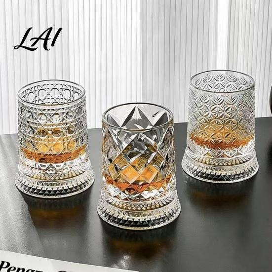 Lead-free Glass Tumbler Dad's Gift Spinning Whiskey with LED Light 260ml Embossed