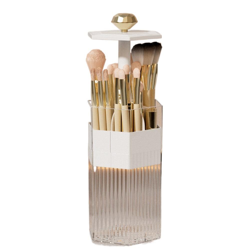 

Dustproof Automatic Lifting Makeup Brush Holder Press Type Cosmetics Storage Box for Home белый