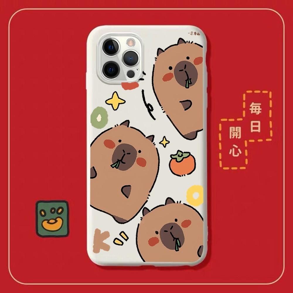 Cartoon Capybara Phone Case for iPhone 14 11 12 13 Mini Pro Xs Max 8 7 6 6S Plus X XR Solid Candy Color Case