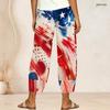 Women Plus Size Cross Hem Long Pants Burst Star Glitter Patriotic Print Loose Casual Trousers