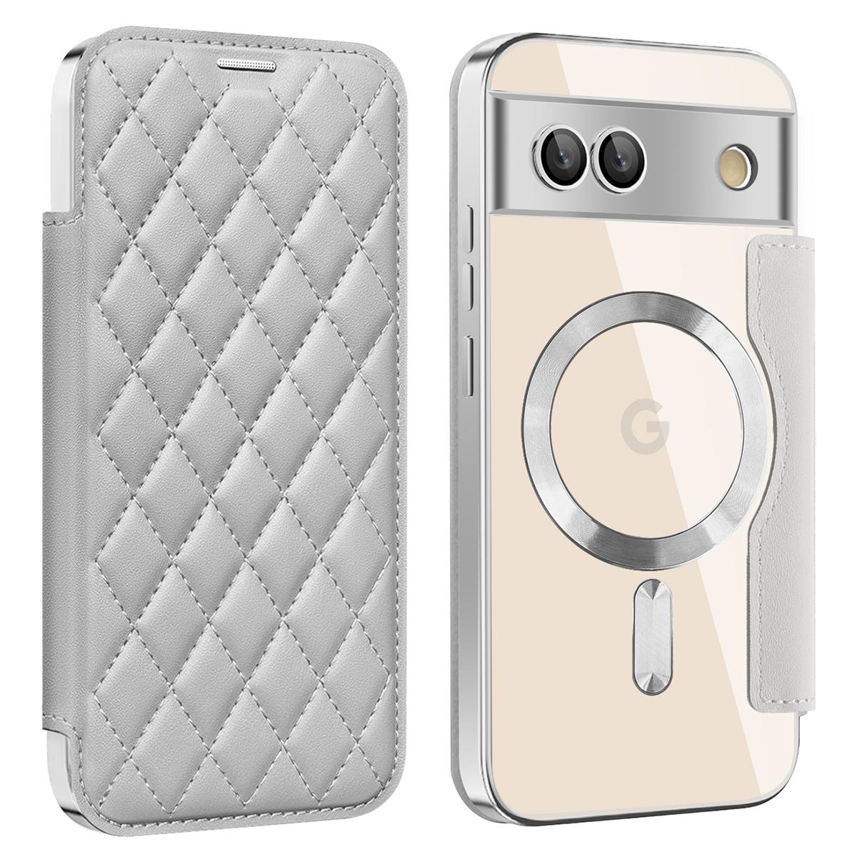 

Чехол для Google Pixel 8a, совместимый с MagSafe, ромбовидный чехол для телефона из ПУ кожи Titanium Grey