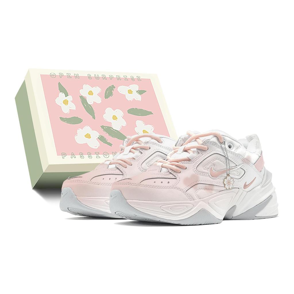 Nike M2K Tekno Heart Cherry Blossom Low Top Skateboard Shoes Women's Pink White AO3108-100(TeamS-S-BOX)