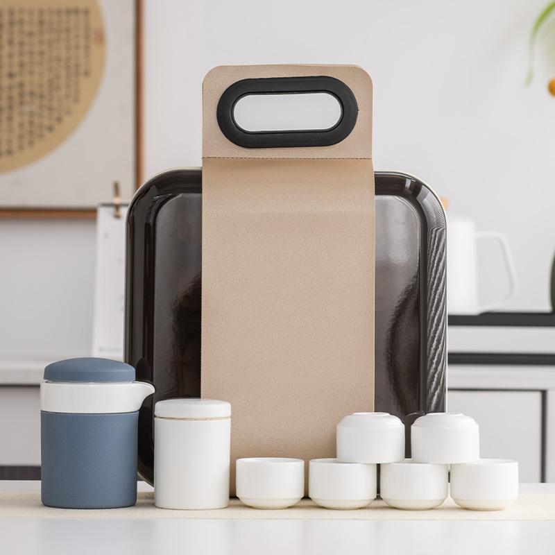 Light Luxury Outdoor Kung Fu Travel Tea Set, a Pot of Six Cups of Tea Trays, Simple and Portable, High-end Business Commemorative Gifts