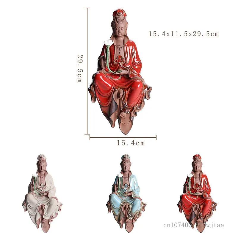 Zisha Guanyin Zen Statue Dekorationen, Keramik Buddha Statuen mit sitzendem Bodhisattva, Klassisch Chinesisch, Kreativ, 1 Stück