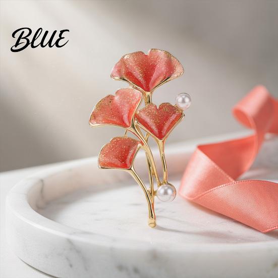 Enamel Brooch Pin Finish Imitation Pearls Ginkgo Leaf Design Zinc