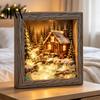 Winter Birthday Present Christmas Snowy Night Light Picture Frame, Vintage Wooden Frame 3D Mini Retro Wood Photo Landscape Lamp, Desktop Atmosphere