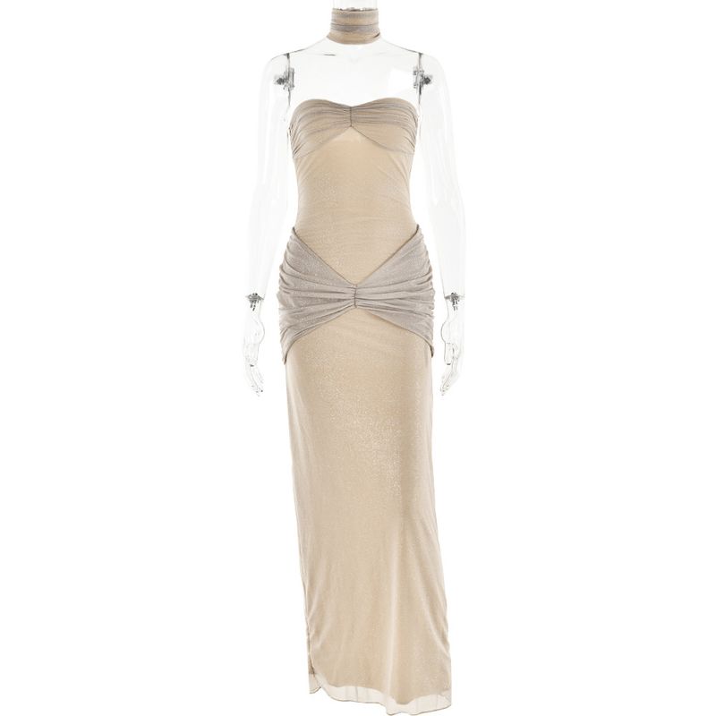 

Fashion Style Ins New Fashion Sexy Classy Slim Fit Tube Top Long Dress Sexy Backless Stitching Fishtail Dress Khaki S