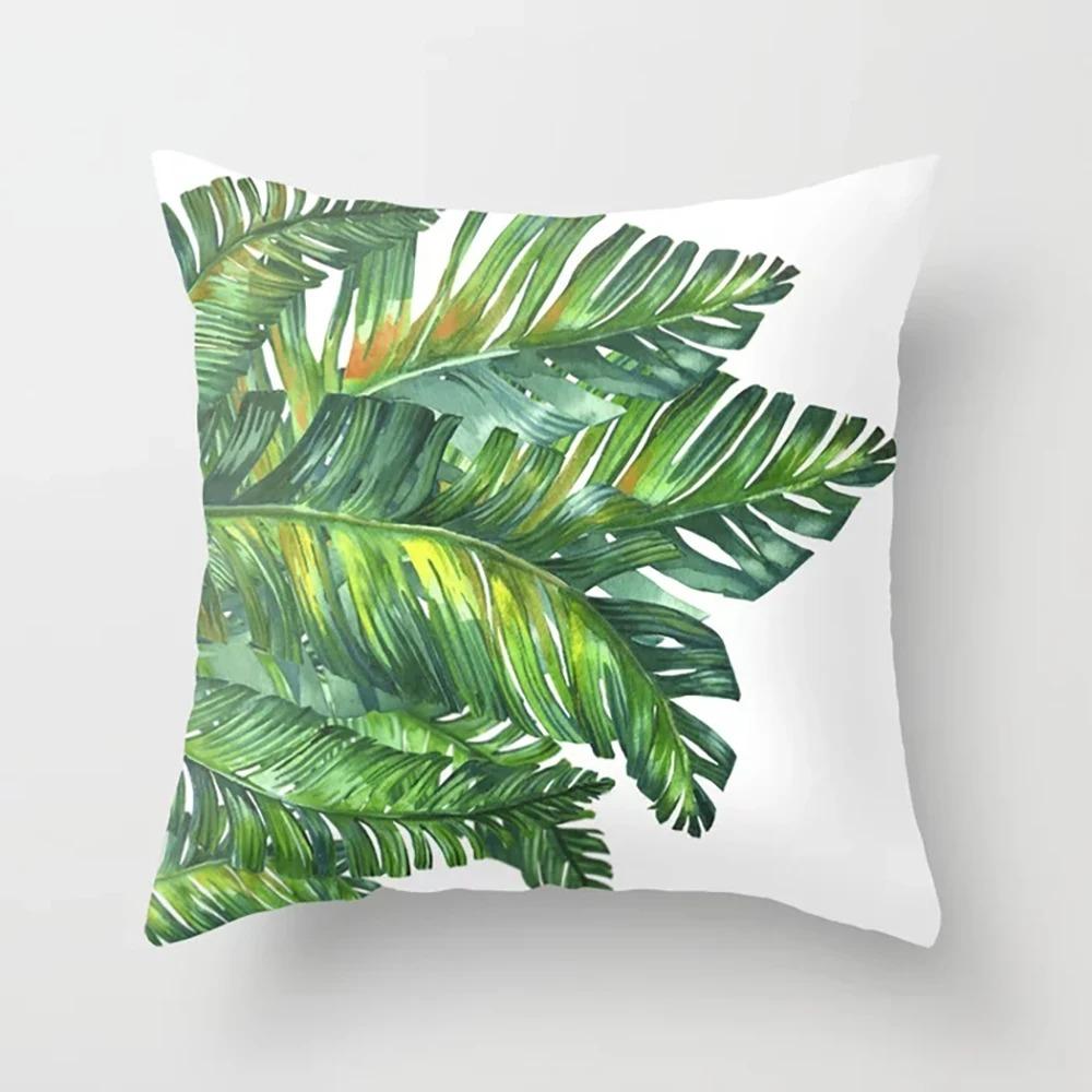 

Home Living Room Sofa Bedroom Decorative Pillow Green Leaf Plant Print Pattern Cushion Cover 16x16Inch