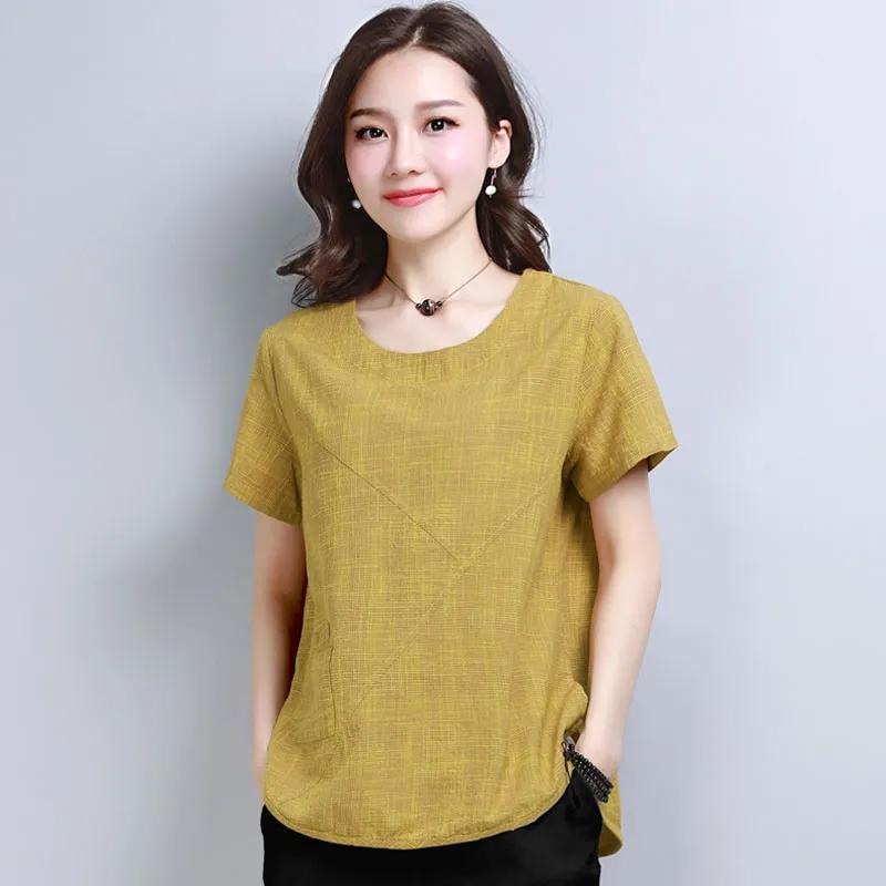Women's Summer Blouses Vintage Linen Cotton Women Tops Blouses Short Sleeve Women Shirts Women Loose Clothing Blusas 2127
