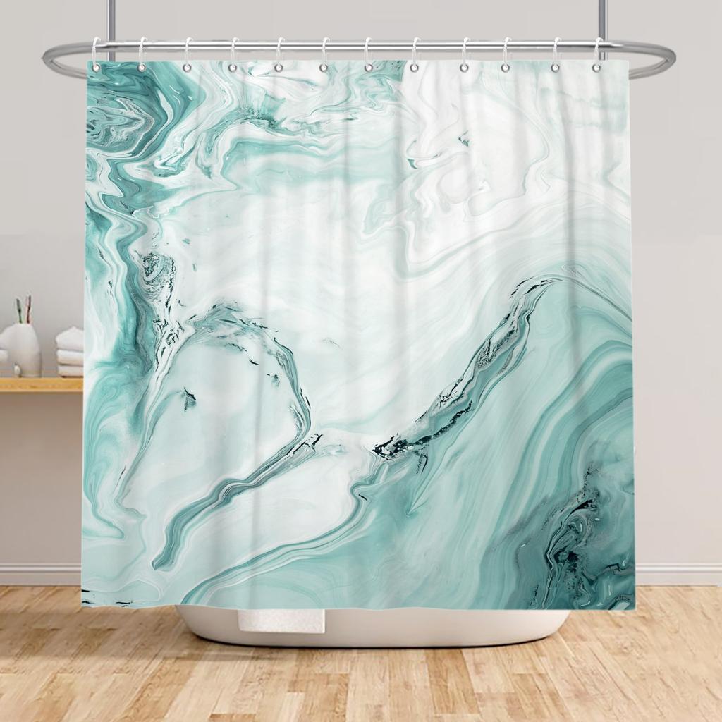 Gradient Marble Texture Shower Curtain Waterproof Bath Curtains For Bathroom Decor Multiple Color Options Polyester With Hooks