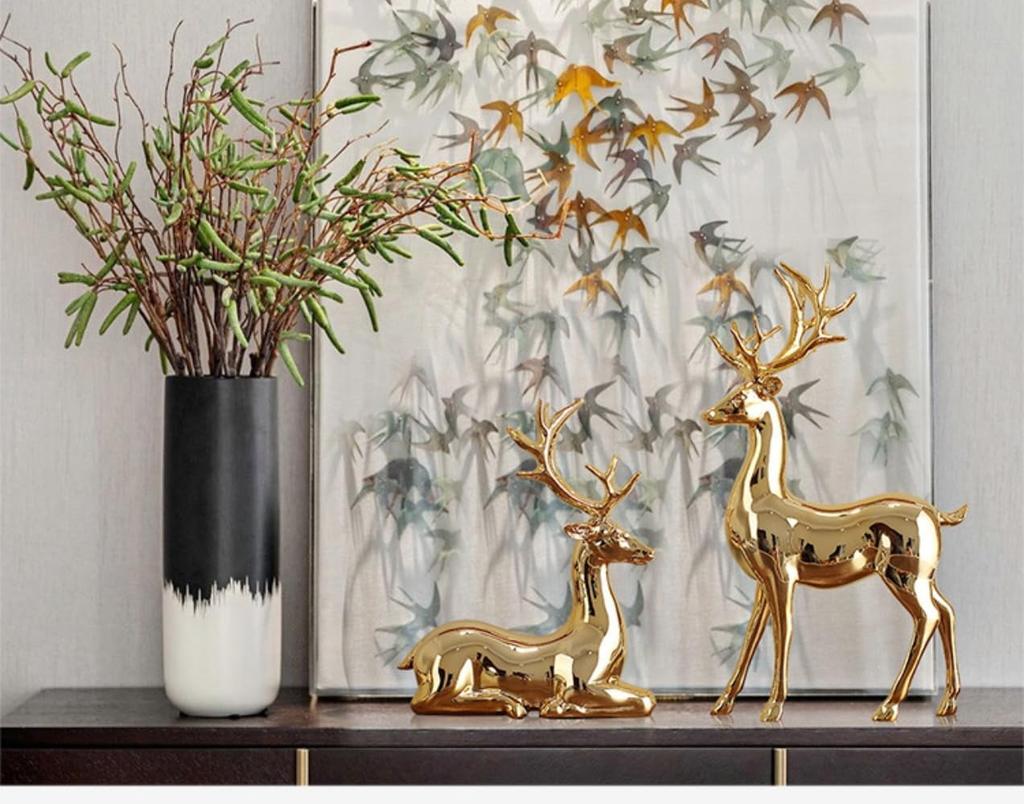 2 Stück Gold Silber Hirsch Statue Elch Rentier Figuren Nordischer Stil Skulptur Messing Weihnachtsfigur Zimmer Heim Dekoration