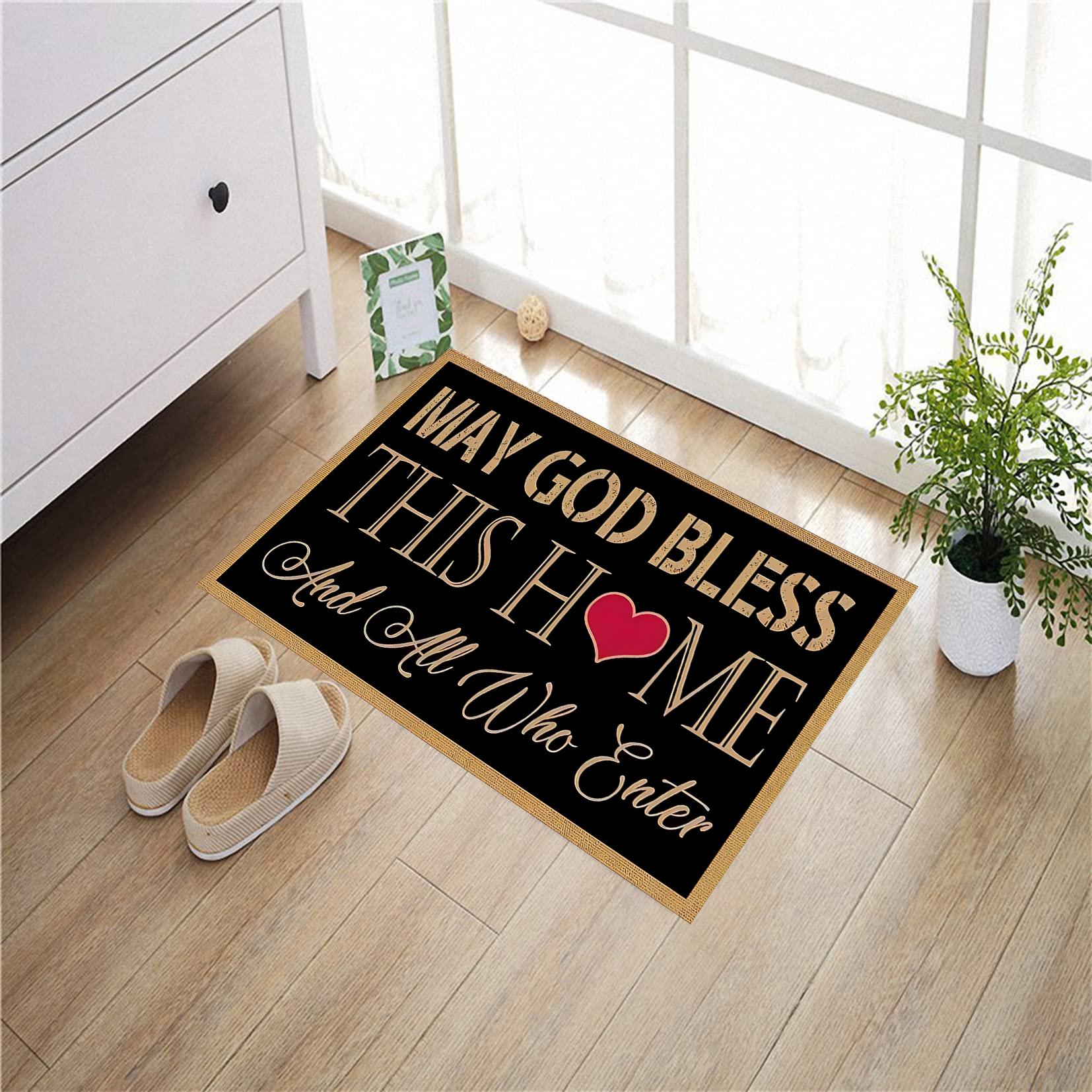 Moge God Dit Huis Zegenen en Allen Die Binnenkomen Welkom Deurmat, Rubberen Antislip Tapijt Binnenkamer Decoratie Deurmat 18x30 Inch