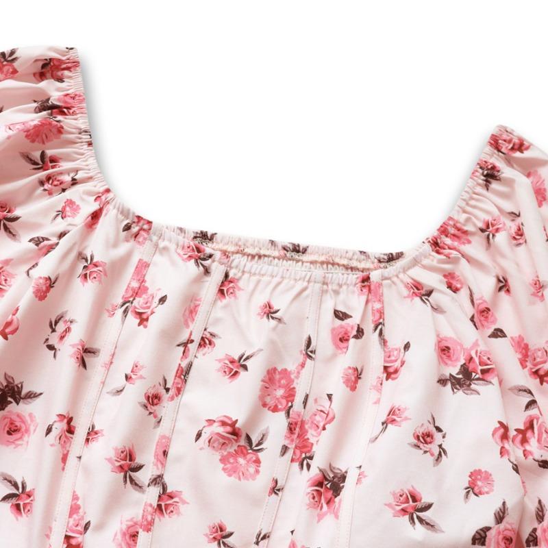 Haut Court Imprimé, Haut Plissé en Mousseline de Soie à Col Carré pour Femme Hot Girl