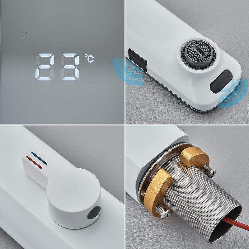 White Smart Sensor Basin Faucet Screen Digital Display Hot Cold Water Mixer Tap Touchless Vanity Sink Faucet For Bathroom