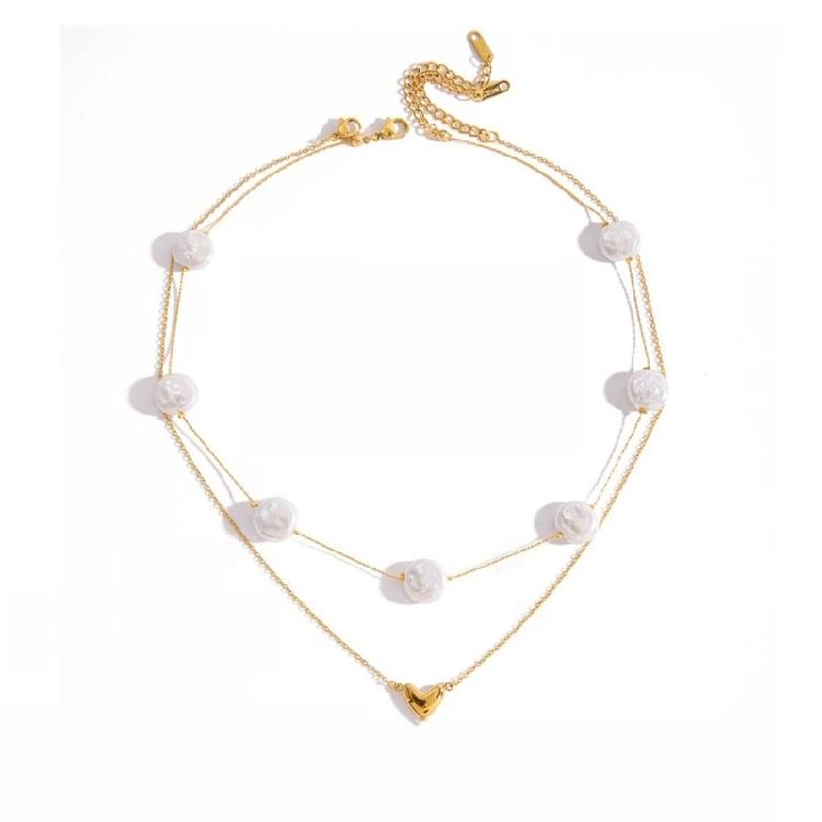 

Two Layer Faux Pearls Statement Necklace Stackable Neck Decoration Adjustable Closure Evening Outfit Jewelry 1