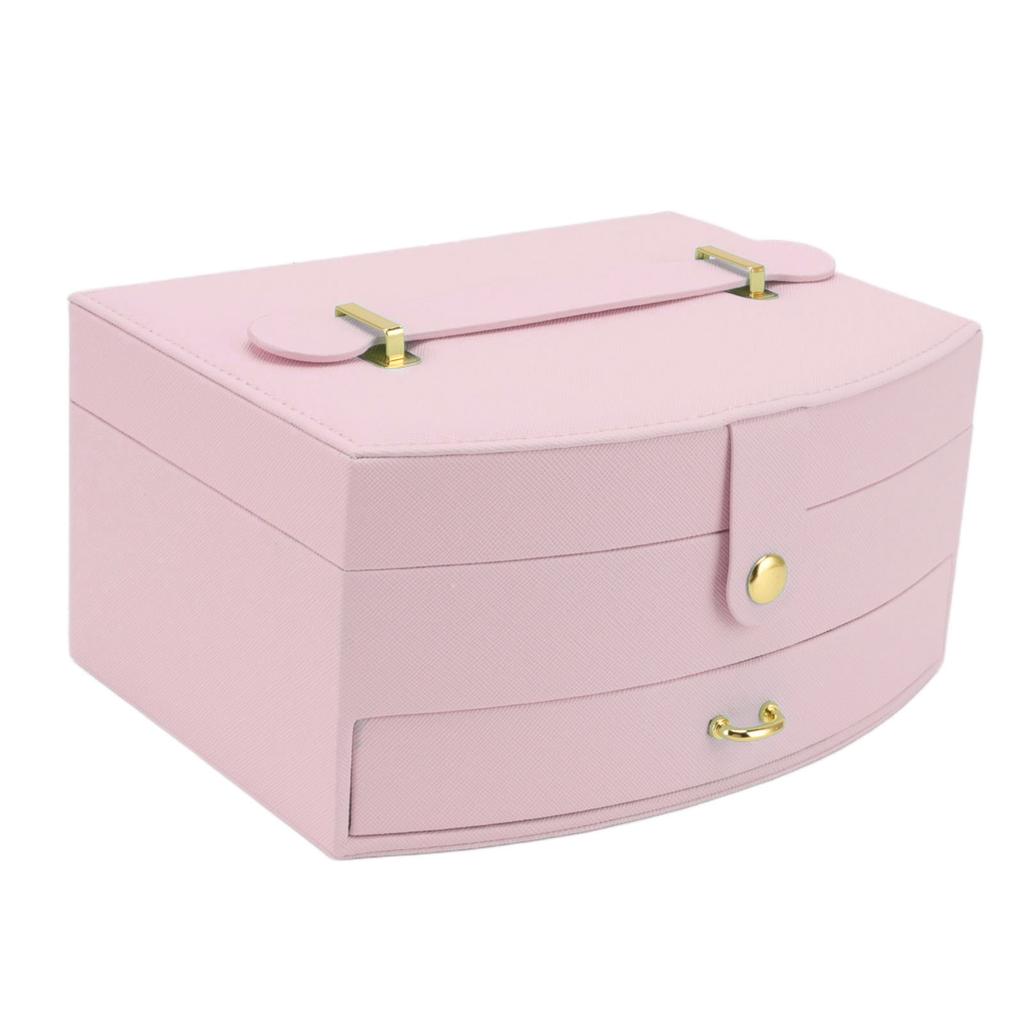 Travel Jewelry Case Portable 2 Layers PU Leather Jewelry Storage Holder Box with Clasp and Handle for Earrings Necklace